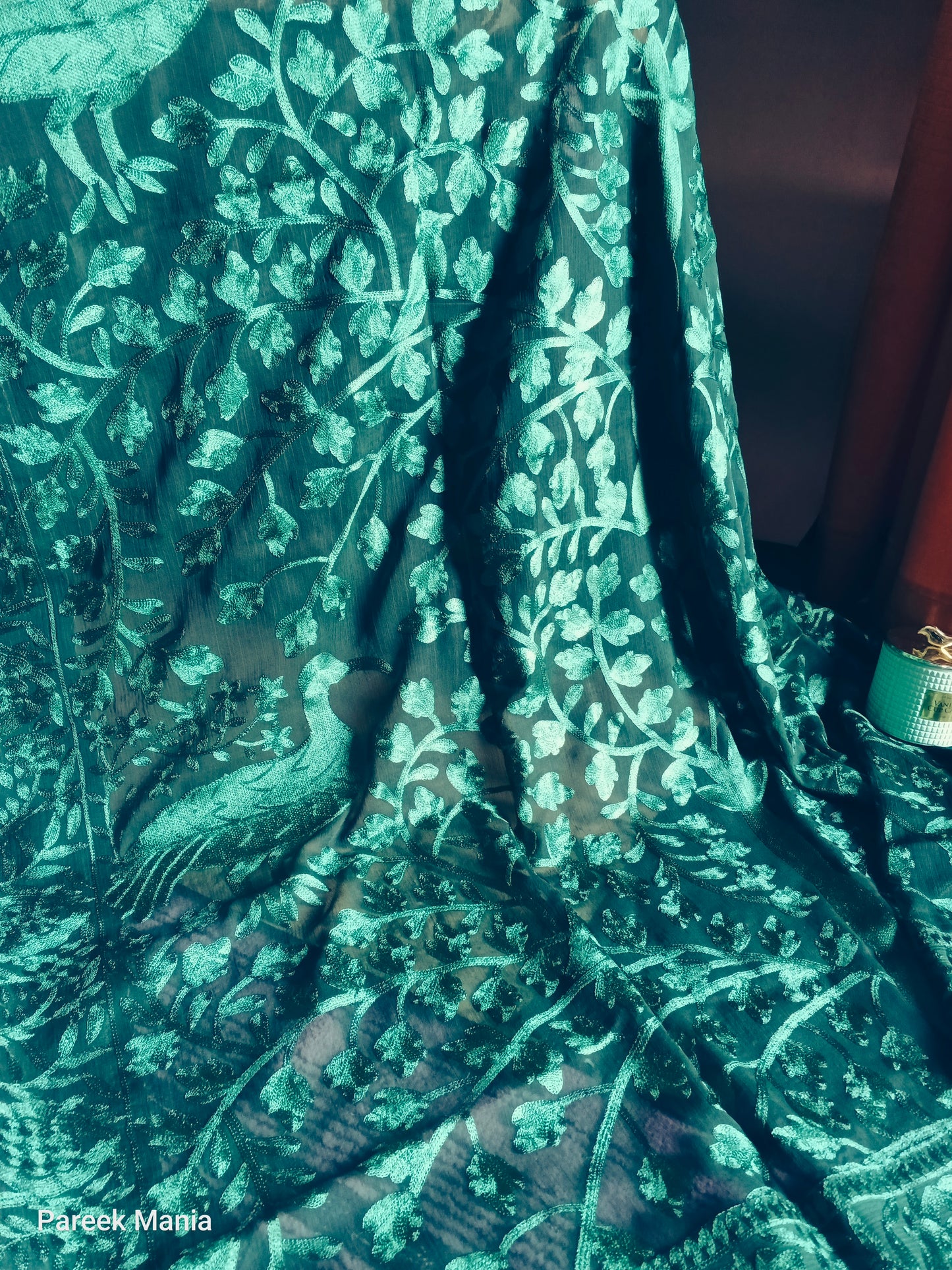 Twilight Bloom Dupatta in Emerald Green by Pareek Mania – Embroidered Dupatta in Chiffon