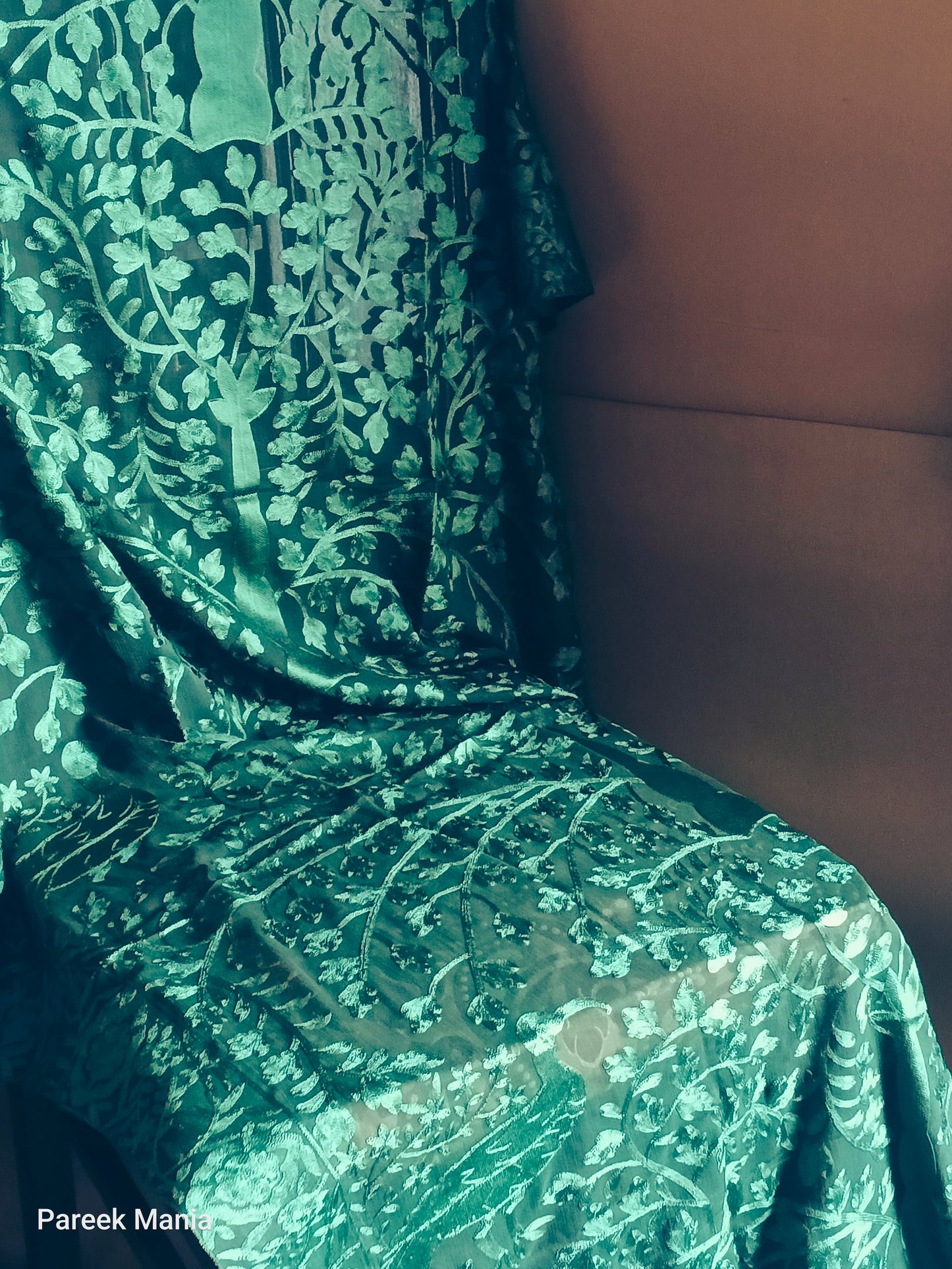 Twilight Bloom Dupatta in Emerald Green by Pareek Mania – Embroidered Dupatta in Chiffon