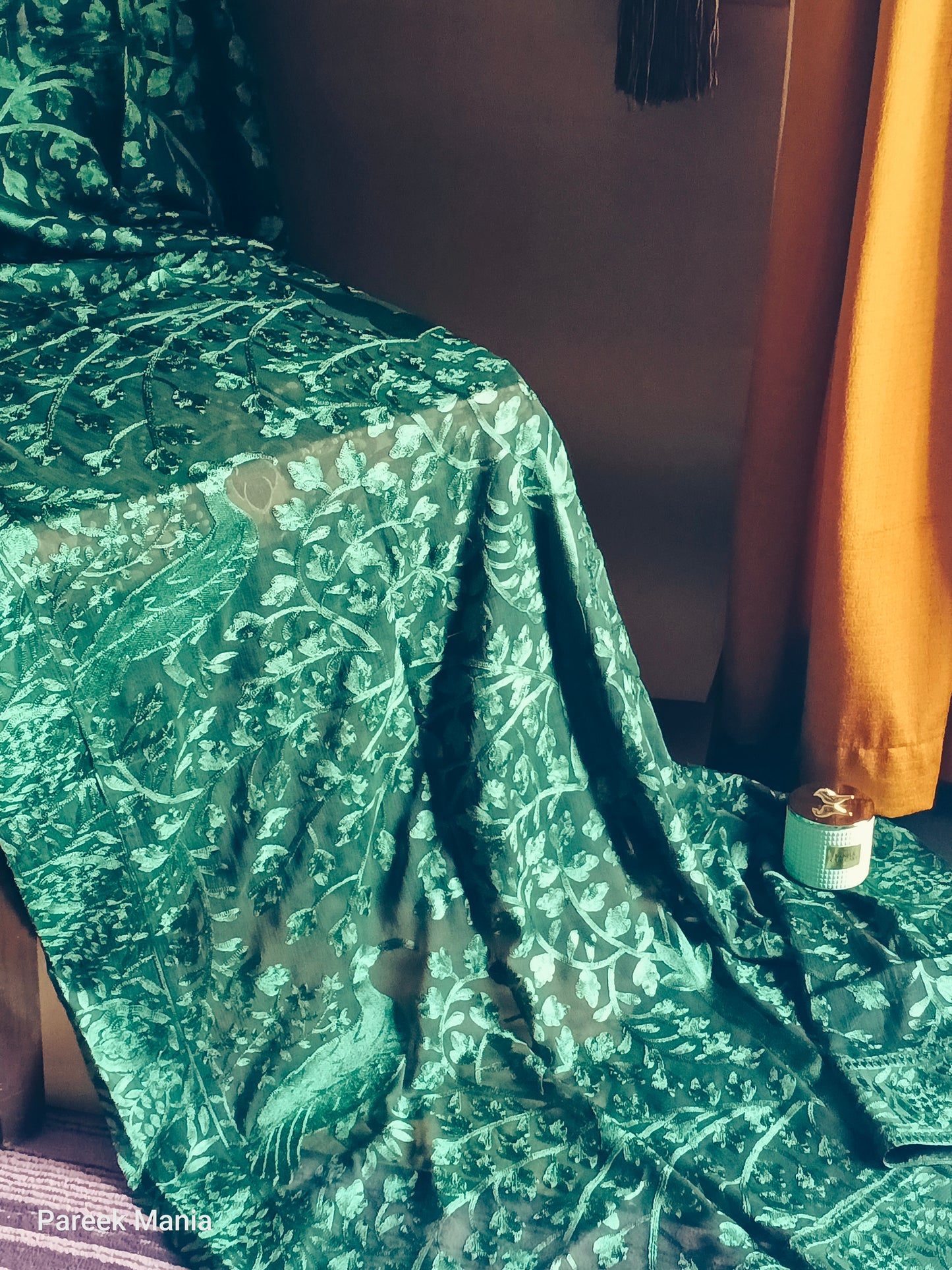 Twilight Bloom Dupatta in Emerald Green by Pareek Mania – Embroidered Dupatta in Chiffon