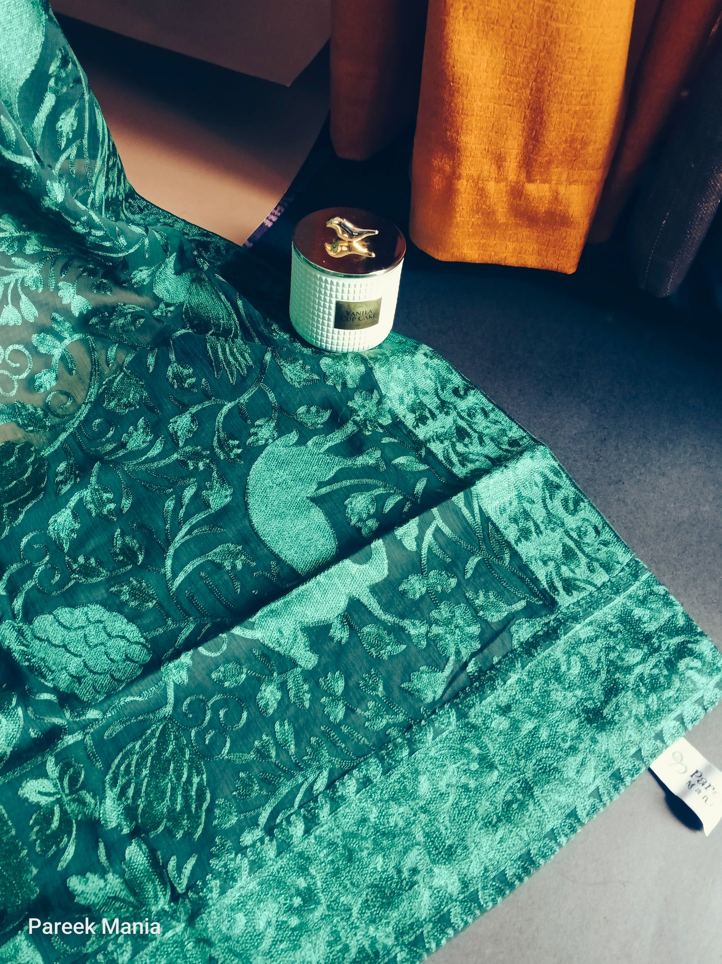 Antique Teal in Emerald Green by Pareek Mania – Embroidered Dupatta in Chiffon