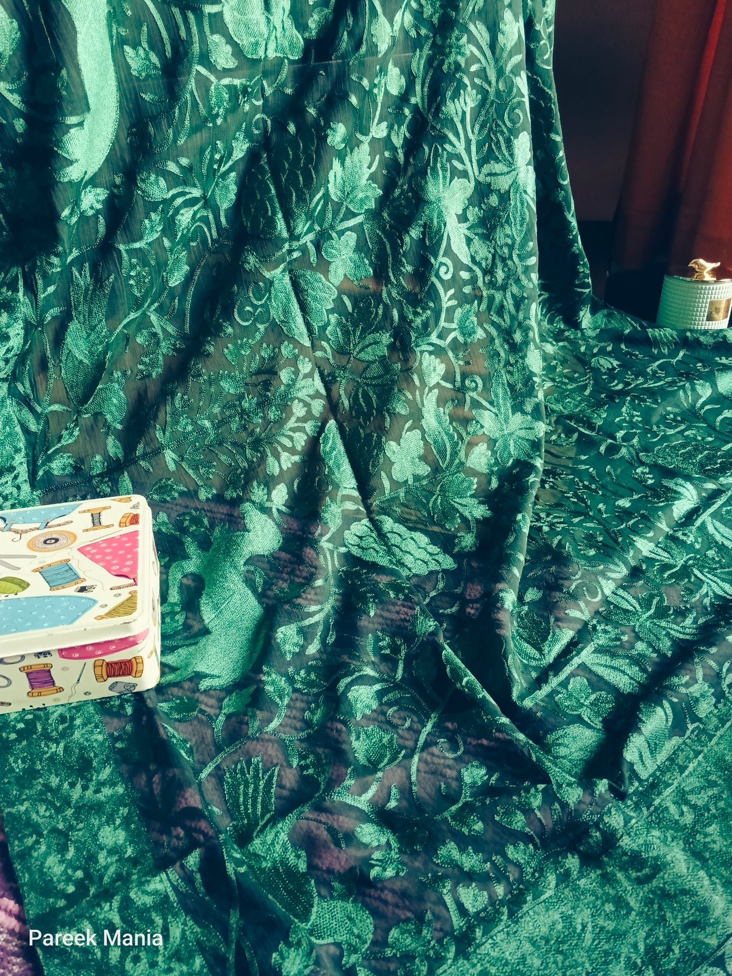 Antique Teal in Emerald Green by Pareek Mania – Embroidered Dupatta in Chiffon