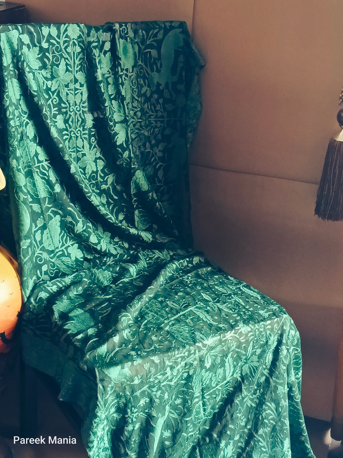 Antique Teal in Emerald Green by Pareek Mania – Embroidered Dupatta in Chiffon