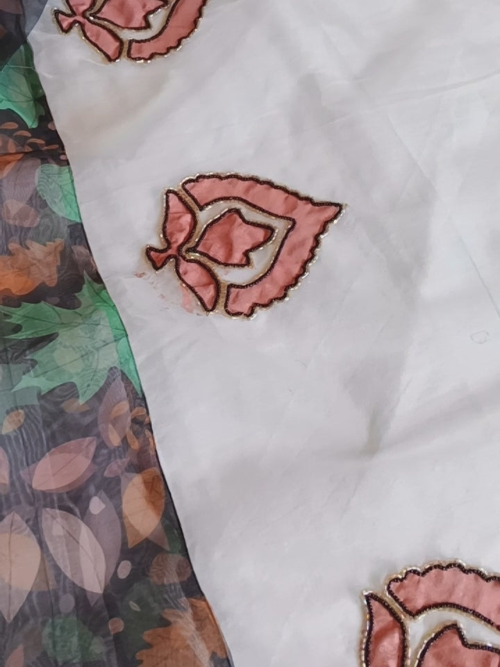 Petal Mist | Hand Painted Organza Dupatta with Leaf Motif | Luxury Party Wear Dupatta by Pareek Mania